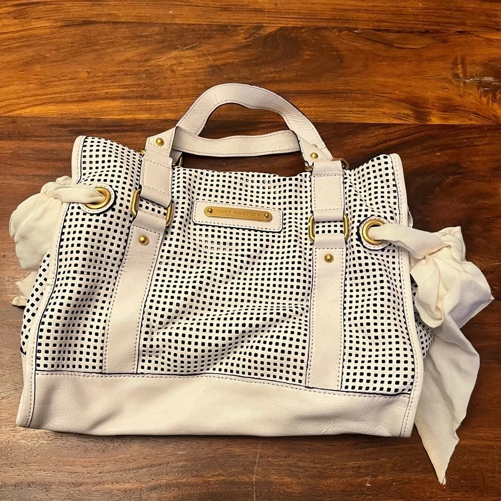 Juicy Couture White and Black Perforated Satchel
